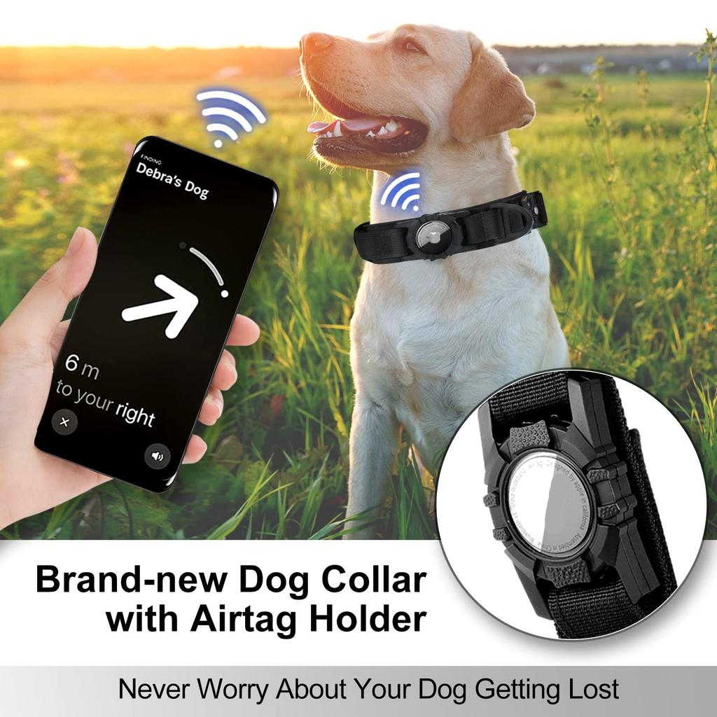 Tactical AirTag Dog Collar, with AirTag Holder and Handle Military Dog Metal Buckle Adjustable GPS Collar for Medium Large Dogs