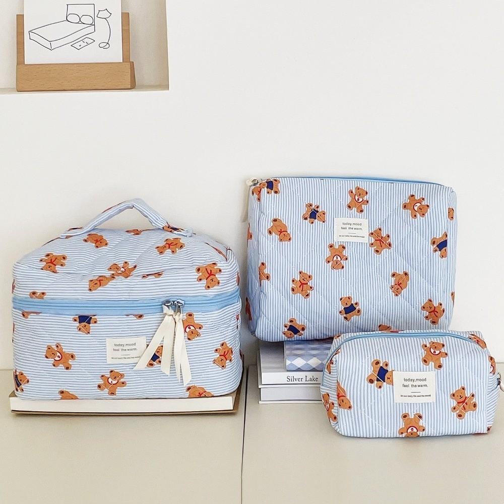 3PCS Soft Quilted Cotton Makeup Bag Multi-Layer Cartoon Cosmetic Organizer Toiletry Pouch  Travel