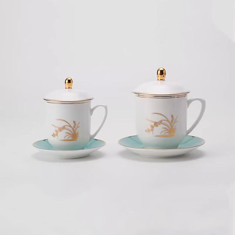 HICYAN Bone China Orchid Covered Teacup and Saucer Set