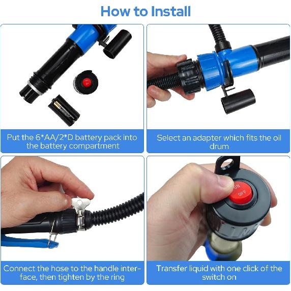 Portable Transfer Pump Battery Operated For Gas, Fuel, Diesel, Water, Gas Siphon Pump For Gasoline 2.4 GPM Flow With 3 Adapters For Cars,