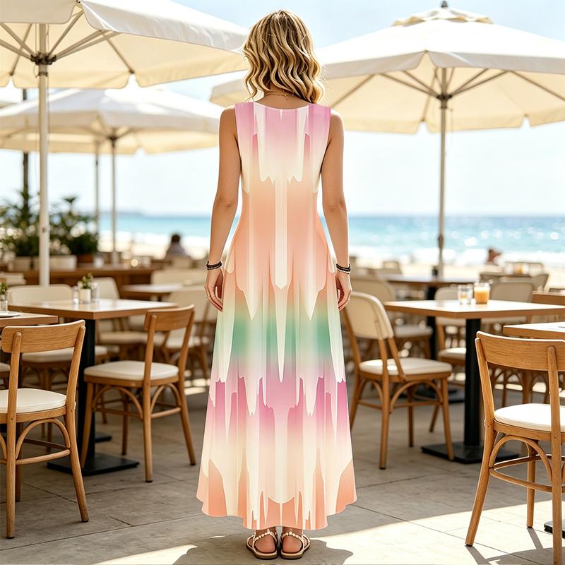 Women's Maxi Dress,Color Gradient Sleeveless Beach Dress,Lightweight & Skin-friendly,Trendy Easy-Match for Summer Vacation