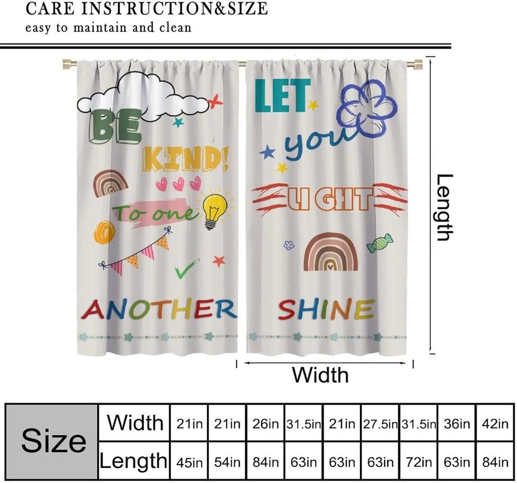 Colorful Inspirational Kids Curtains Quotes Cute Child Cartoon Motivational Rainbow Sun Rod Pocket Window Drapes For Kitchen