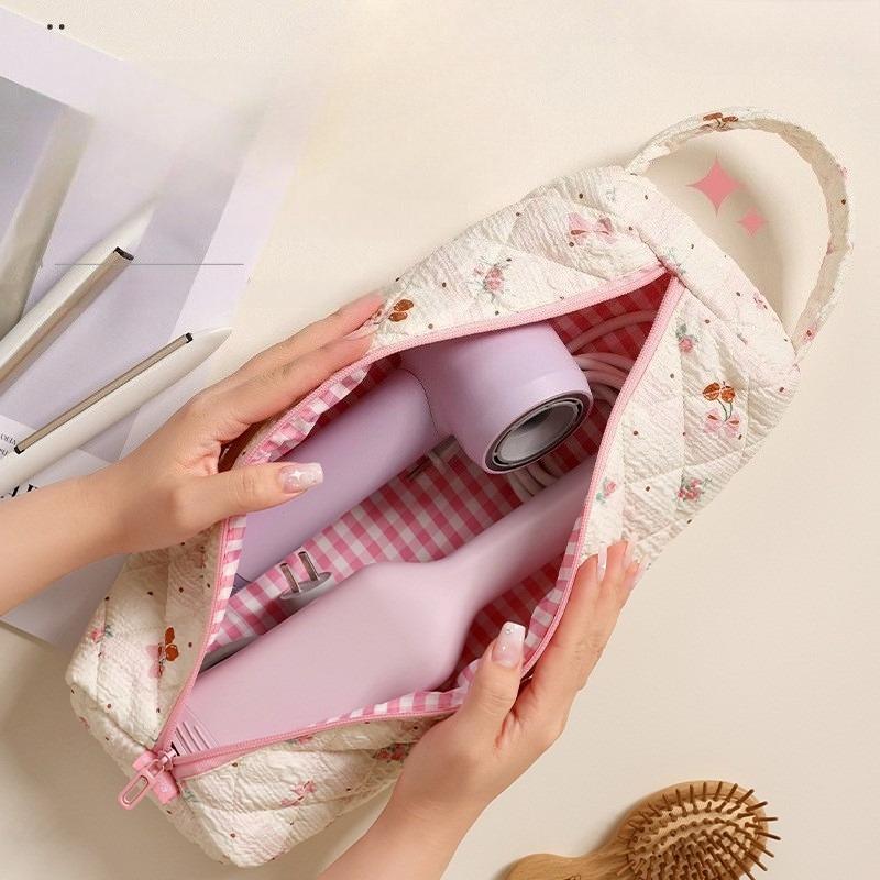 Hair Dryer Storage Bag Quilting Cotton Large Capacity Dustproof Curler Storage Bag with Handle Portable Carrying Case for Travel