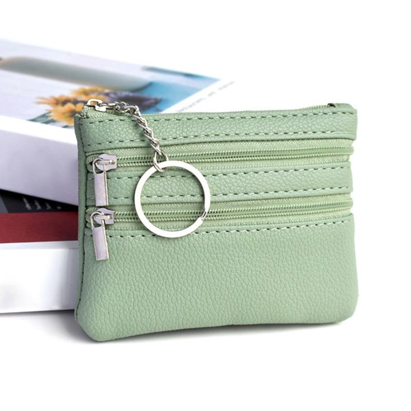 Men Coin Purse Black Pu Leather Double Single Zipper Multi-Function Mobile Phone Coin Purse Fashion Women  Mini Wallet 1pc