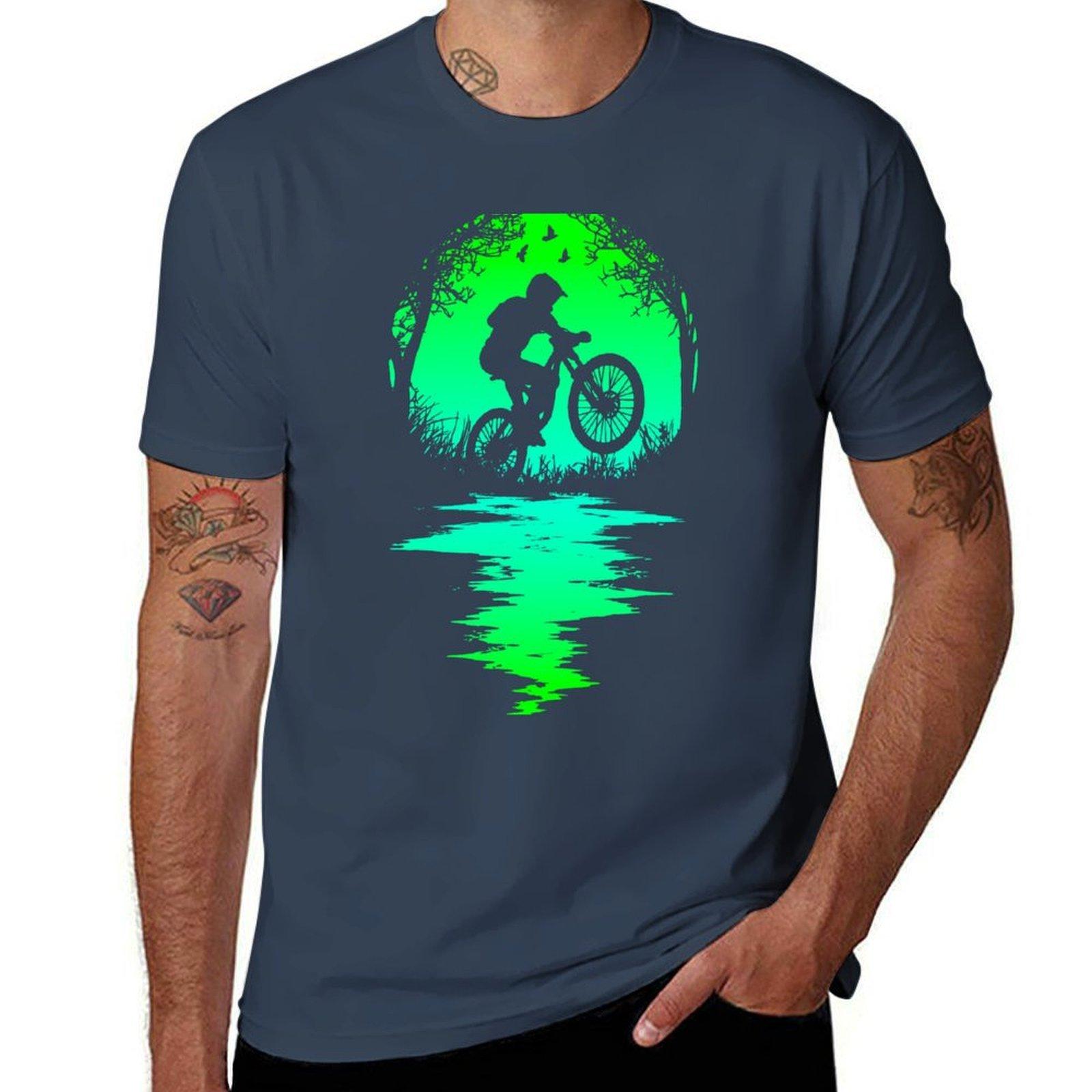 Funny Mountain Bike MTB Biking Cycling Sunset Silhouette TShirt Summer Casual Loose TShirt S