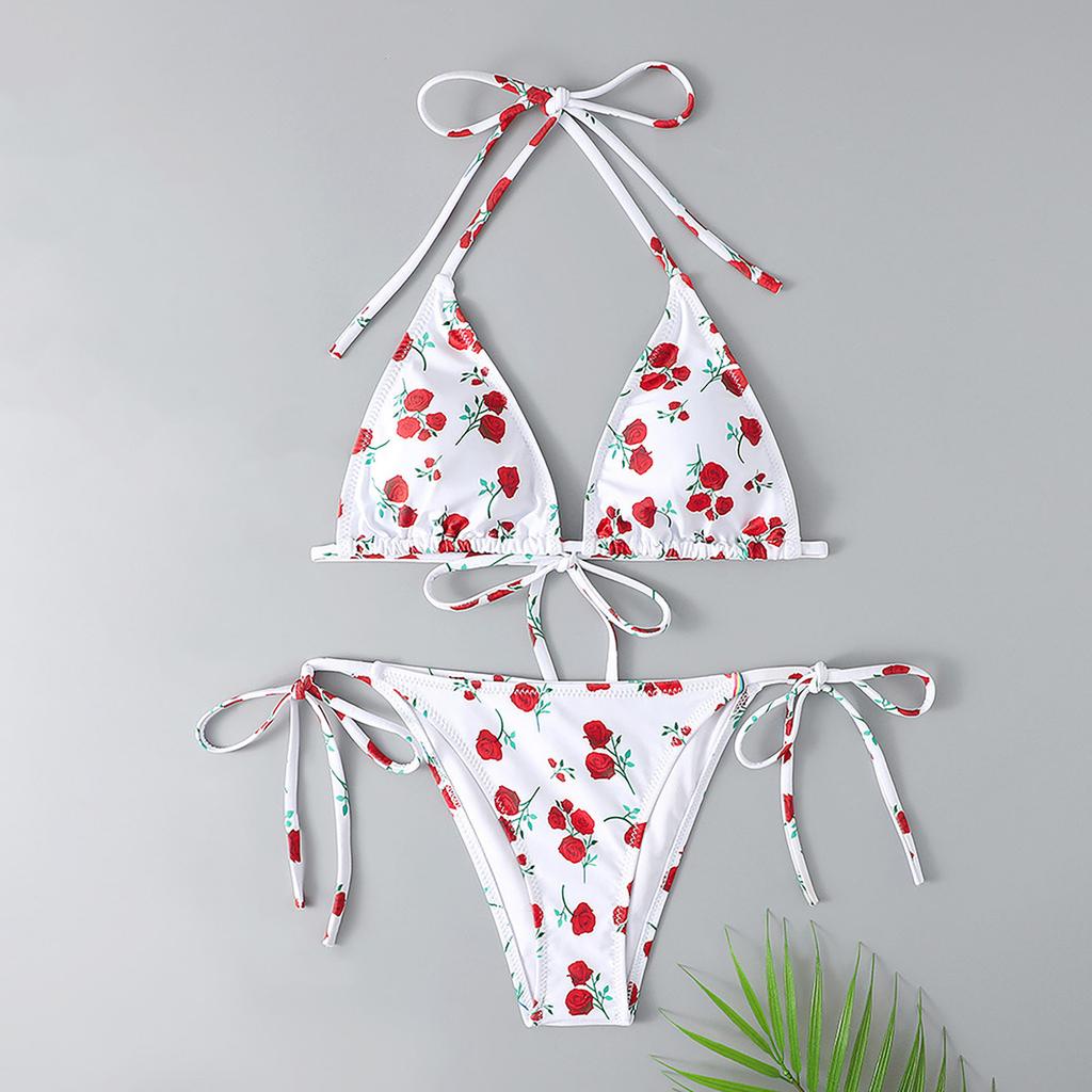 Women's Two Piece Swimsuit Polka Dot Print Bikini Set Adjustable Straps Triangle Top and Side Tie Bottom Beachwear Swimwear