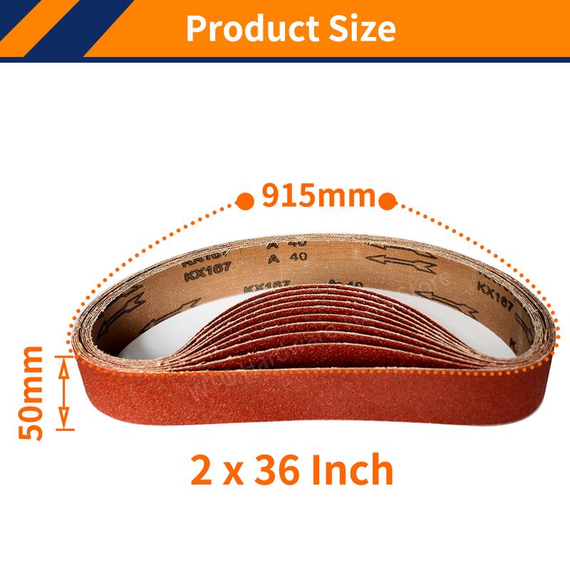 10PCS 915 * 50mm Sander Belts, 40-1000 Grits Aluminum Oxide Sanding Belt Metal Polishing Sandpaper for Belt Sander Abrasive Tool
