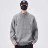 Men's Trendy Half-High Neck Zipper Sweater: Solid Color Knit Pullover for Autumn/Winter 2025