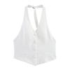 Kaslead New Women Clothes Western Style Fashion Simple and Versatile White Backless Hanging Neck Top