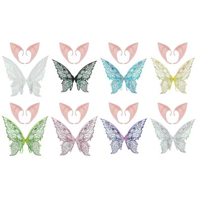 Gradient Sheer Butterfly Fairy Wings a gumové špičaté elfí uši pro děti Dospělí Halloween Cosplay Cosplay Kostýmové doplňky Sada doplňků
