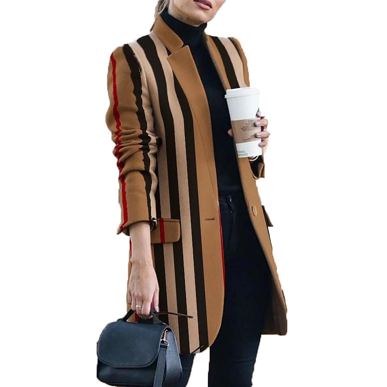 

Женская мода с принтом, повседневное твидовое свободное пальто с клетчатым воротником, верхняя одежда M хаки