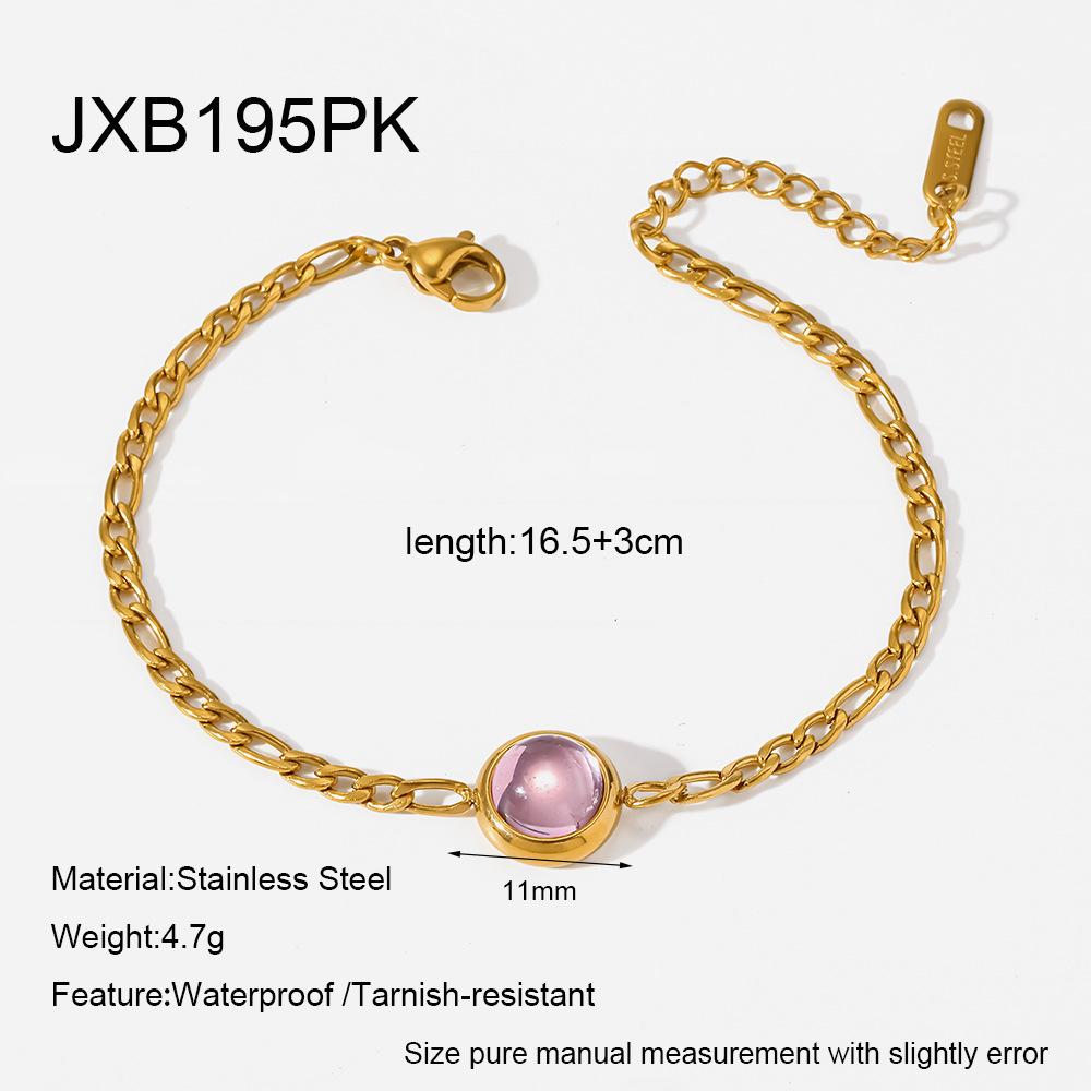 ins French retro round color zircon bracelet stainless steel plated 18k gold macaron niche design accessories