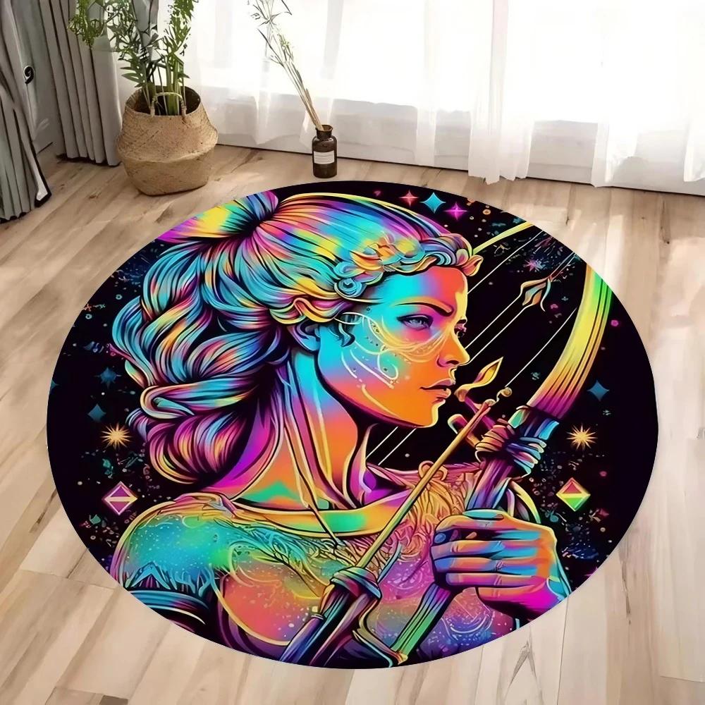 Mysterious Zodiac Sign Print Round Rugs Non-Slip Floor Mat for Home Living Room Bedroom Machine Washable Round Carpet