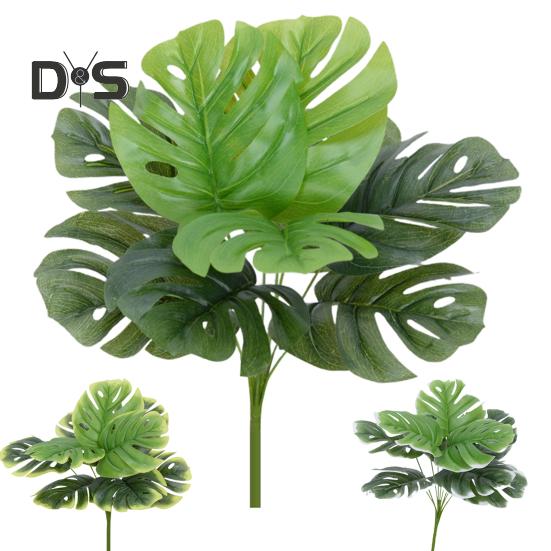 Artificial Monstera Leaves Vivid Fresh Keeping 9 Forked Fake Potted Green Plant Leaves Party Supplies