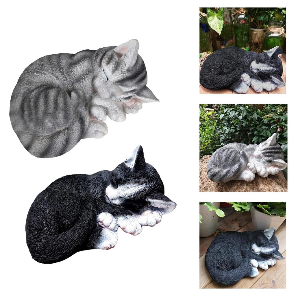 Lovely Miniature Sleeping Cat Statue Landscaping Figurines Mini Animal Art Crafts Sculpture for Patio Lawn Yard Decor Ornament
