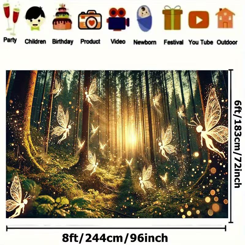 

2D Whimsical Sunlit Forest with Glowing Fairies Photography Background 47.2x31.5inch/120*80cm