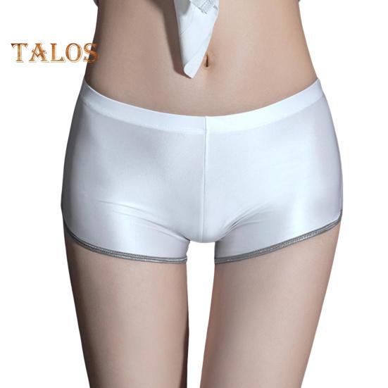 

Женские трусы-боксеры из гладкого ледяного шелка, однотонные, со средней талией, впитывающие влагу, облегающие, с высокой эластичностью, для повседневной носки