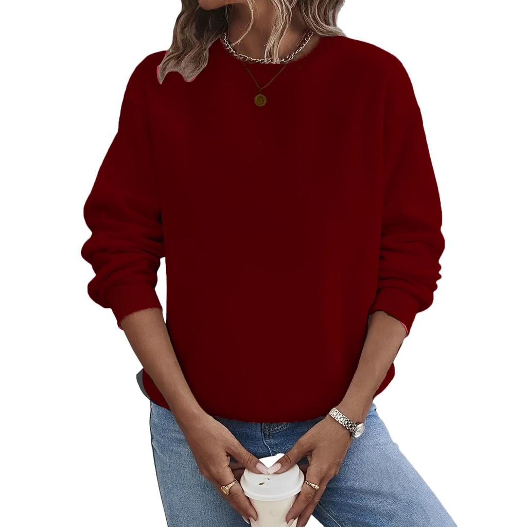 Women's Loose Long Sleeved Pullover Round Neck Large Solid Color Hoodie
