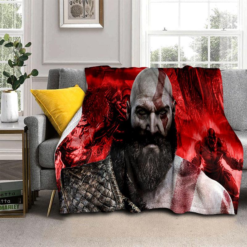 3D God of War Games Gamer Kratos HD Blanket,Soft Throw Blanket for Home Bedroom Bed Sofa Picnic Travel Office Cover Blanket Kids