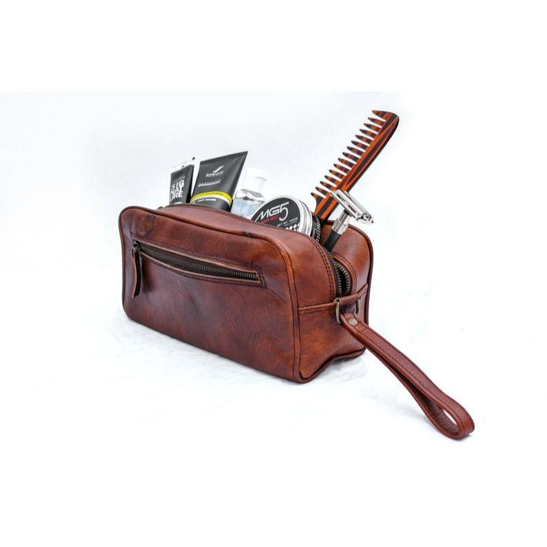Leather Toiletry Bag for Men, Genuine Leather Toiletry Bag for Men & Women Portable Travel Waterproof Dopp Kit Stylish Practical