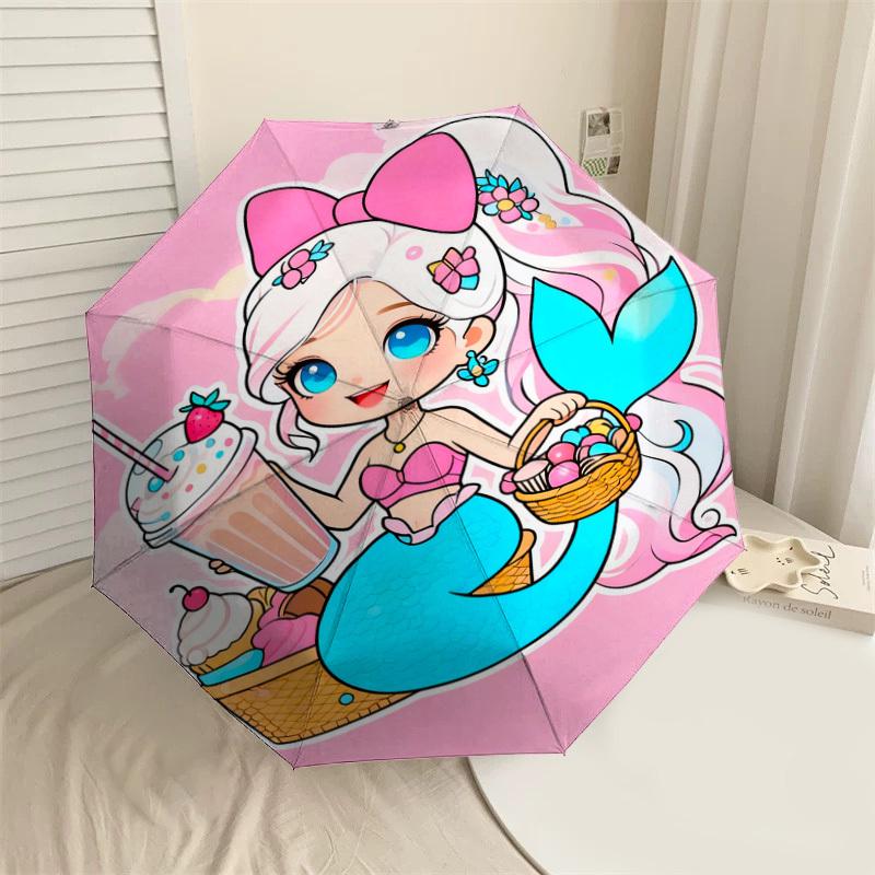 1pc Mermaid Picnic Pattern Umbrella Design Automatic Opening and Closing Umbrella, High-quality Travel Umbrella,  c1128267