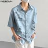INCERUN Oversized Men Shirts Lapel Short Sleeve Cartoon Print Casual Tops