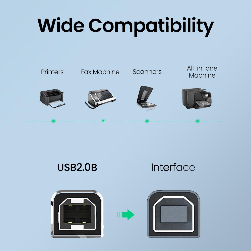USB Type C Printer Cable USB A To B Printer Cable USB MiDi Scanner Cord USB Printer Cord For HP Canon Dell Epson Lexmark Cable