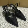 Mode Luxus Schwarze Perle High Heels Damen Sandalen für Party Abschlussball Spitzzehe Slingbacks Mesh Designer Sommer Damen Kleiderschuhe