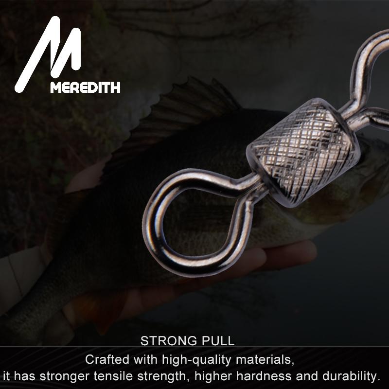 MEREDITH 50PCS/Lot Fishing Swivels Obratlík s kuličkovým ložiskem s bezpečnostní západkou Pevné kroužky Otočný obratlík pro příslušenství pro lov kaprů