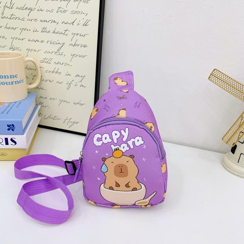 Cartoon Capybara Food Printed Kids Crossbody Bag With Nylon Material For Daily Use And Lightweight Comfort