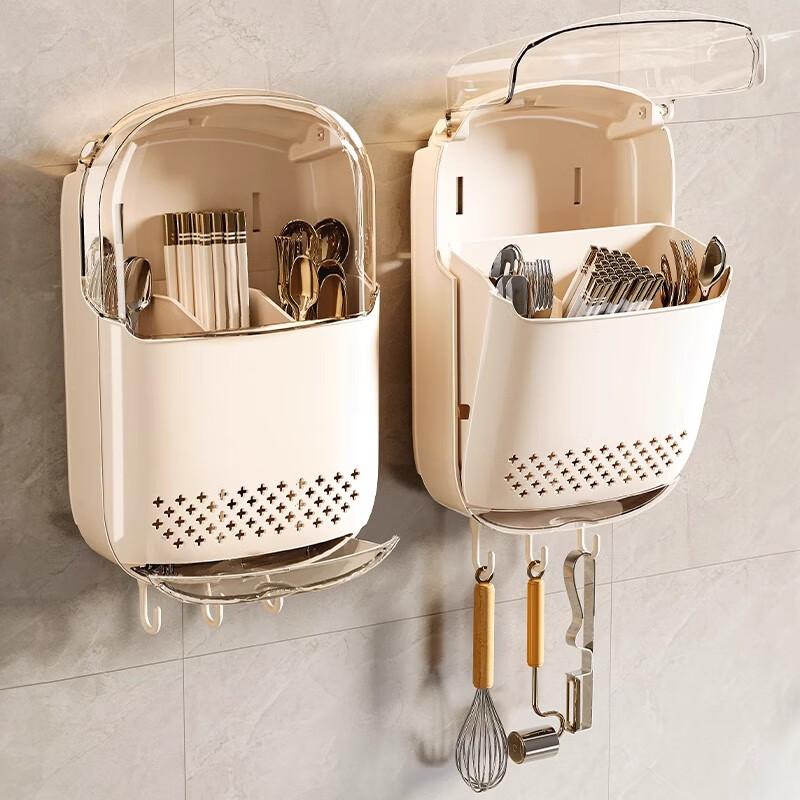 Wall-Mounted Chopstick Storage Box, Kitchen Countertop Draining Chopstick Holder, Utensil Organizer Rack, Spoon Container, Chopstick Cage Basket