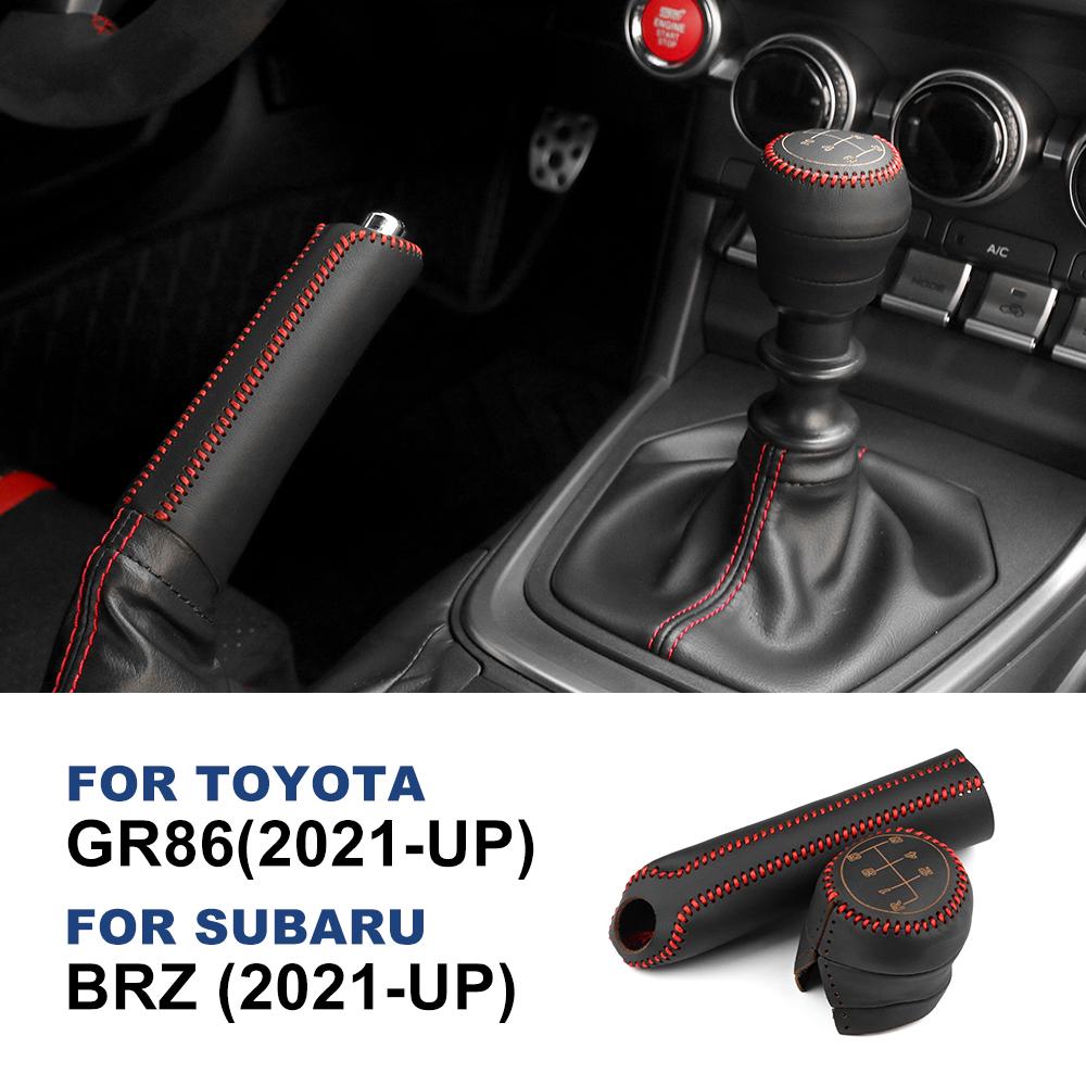 Handbrake Cover For Subaru BRZ Toyota GR86 2025 2025 2025 2025 Gear Shift Cover Hand-stitched Genuine Leather Suede Shifter Knob