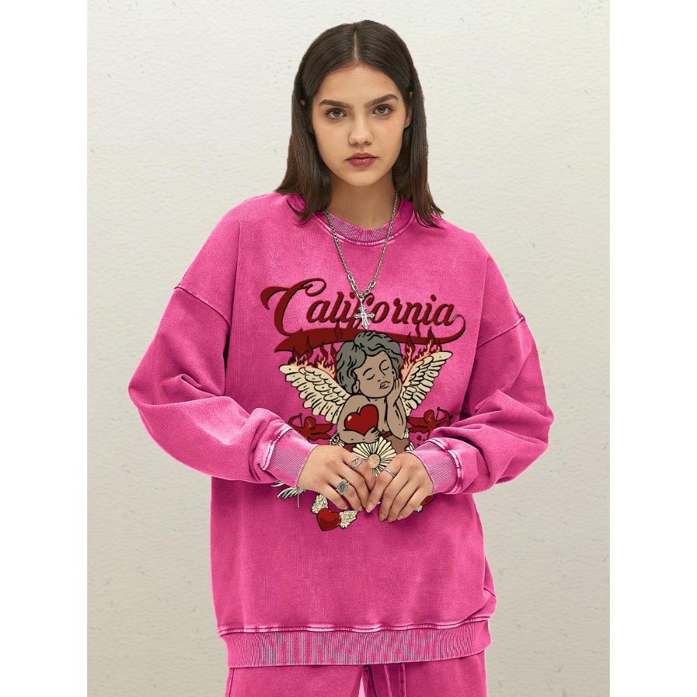 

California Love Wing Angel Boy Design Woman Washed Sweatshirt Cotton Loose Clothes Women Pullover Soft O-Neck Streetwer S