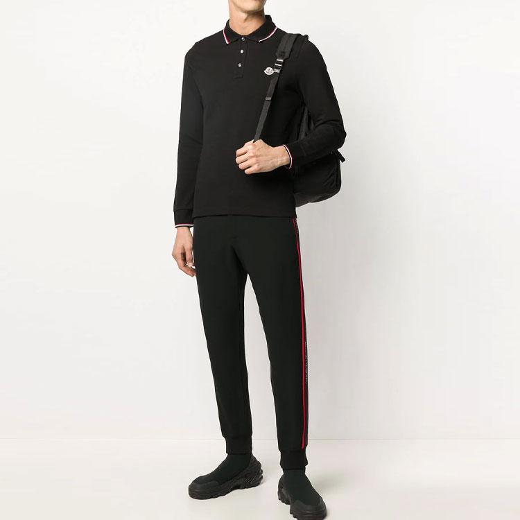 Moncler FW21 Logo Appliqué Solid Long Sleeve Polo Shirt Men tops Black F20918B7010084556999