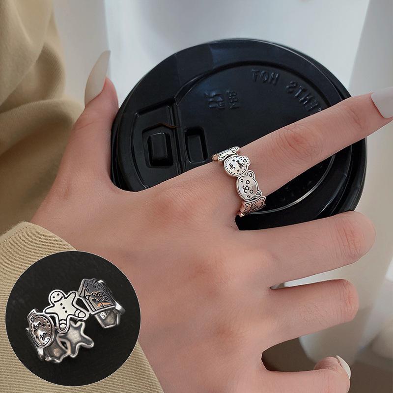Korean 3D Heart Ring: Women's Retro Wide Band, Fashionable English Letter Open Finger Ring, Hip-Hop Style Index Finger Ring.