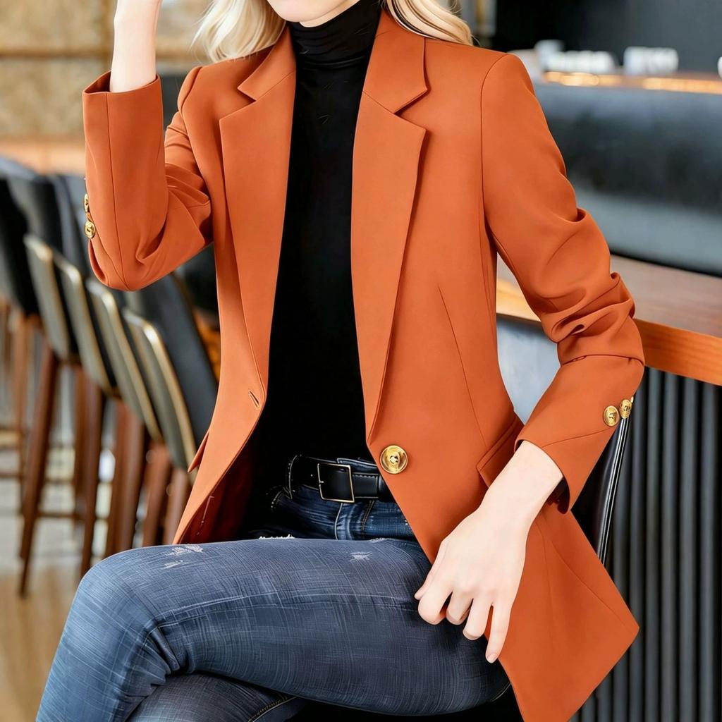 Women's Blazer, Casual Slim Fitted Suit Jacket, High-end Short Blazer for Petite Women, Spring Autumn Outerwear