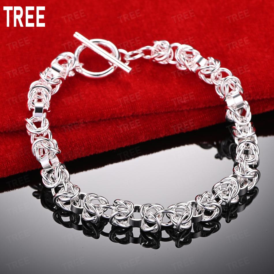 925 Sterling Silver Simple Interlocking Side Chain Bracelet Gift Jewelry 20CM