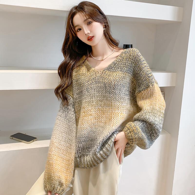 Mokana MKNJD2689 Women's V-Neck Long-Sleeve Knit Sweater