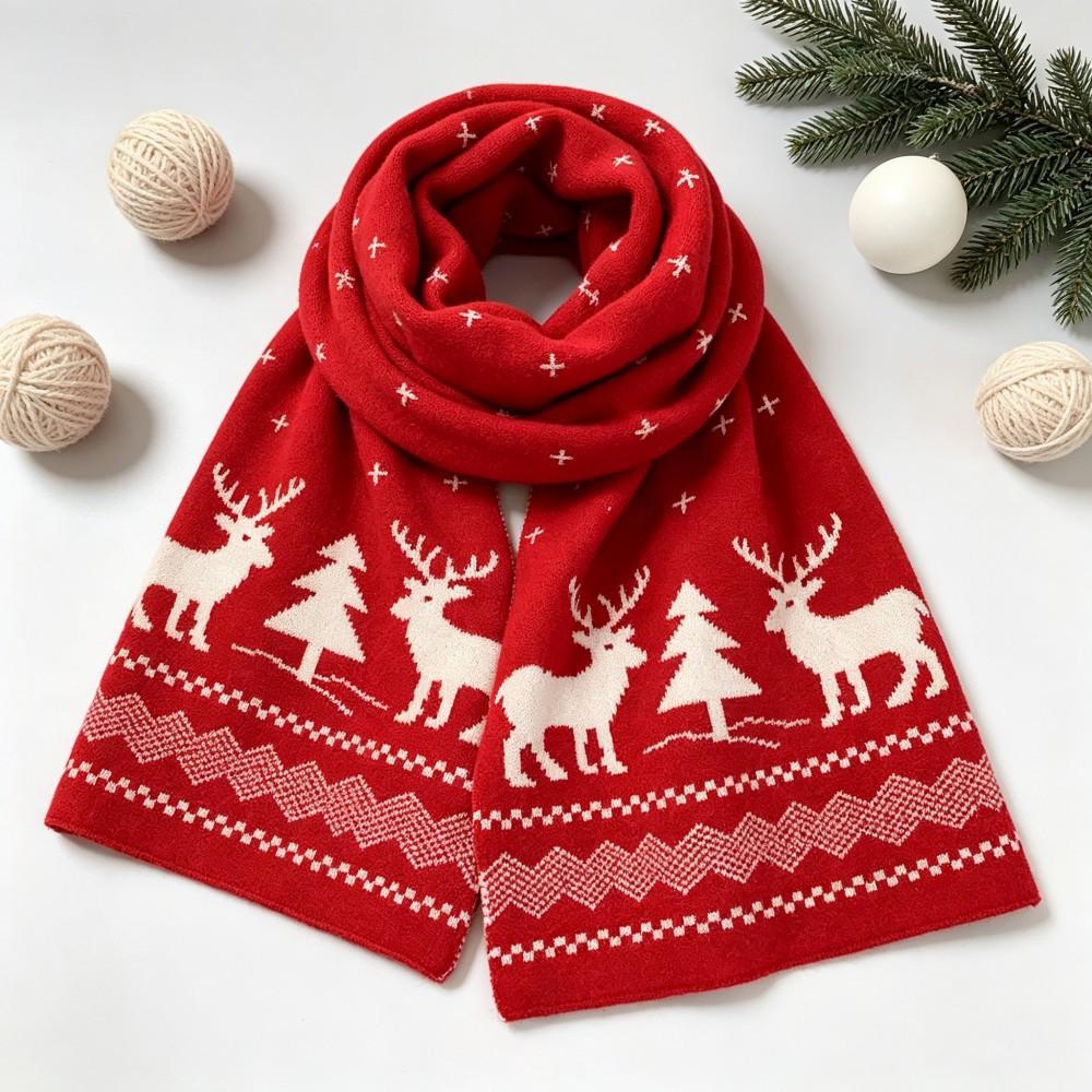Red Christmas scarf women's winter gift Korean version of versatile Internet celebrity cute deer warm thickened wool scarf