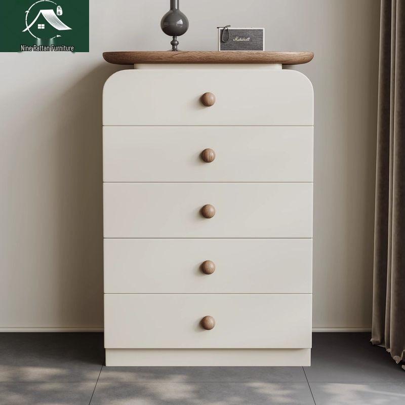 Retro Solid Wood Wall Storage Cabinet: Five-Drawer & Eight-Drawer Combo for Living Room