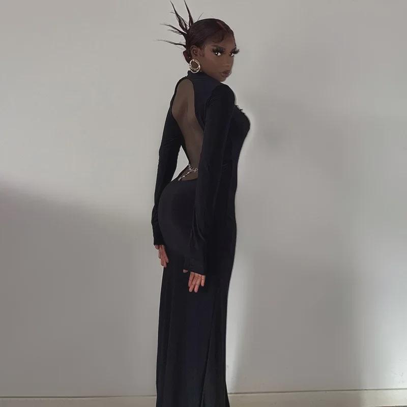 Europäisches & Amerikanisches Rückenfreies Langarm-Schlitzkleid - Sexy & Schlank Hohl Langer Rock