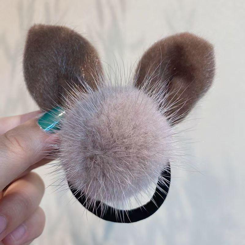 Elegant Rabbit Ear Plush Hair Tie - High Elastic Ponytail Holder for Autumn/Winter