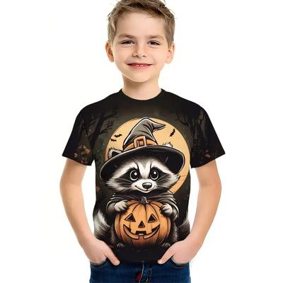 Rundhals 3D Kürbis Tier bedruckte T-Shirts Kurzärmelig Kinder Jungen T-Shirts - Weicher Mittlerer Stretch Polyesterstoff Sommer Relaxed Fit Kleidung