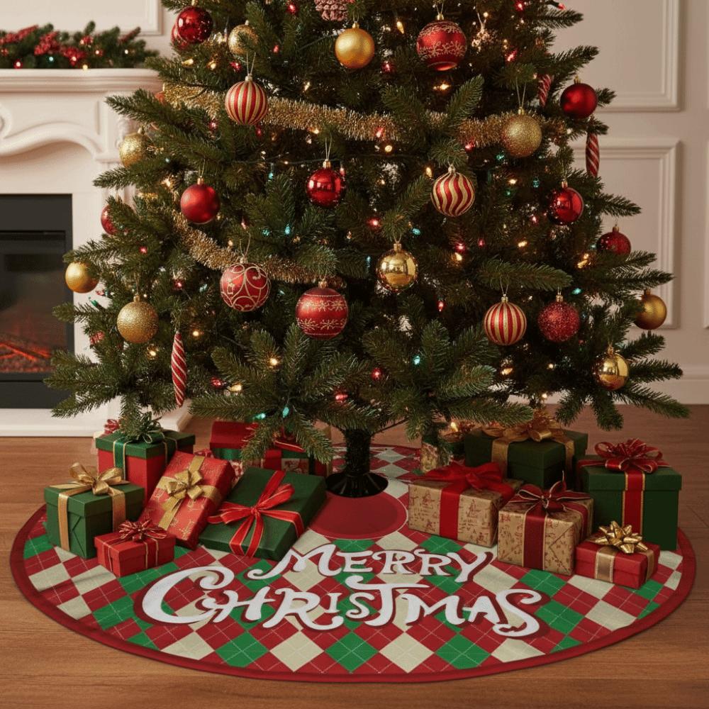 New 90cm Christmas Tree Skirt Polyester Santa Claus Christmas Foot Carpet Xmas Tree Skirt Cushion Gatherings