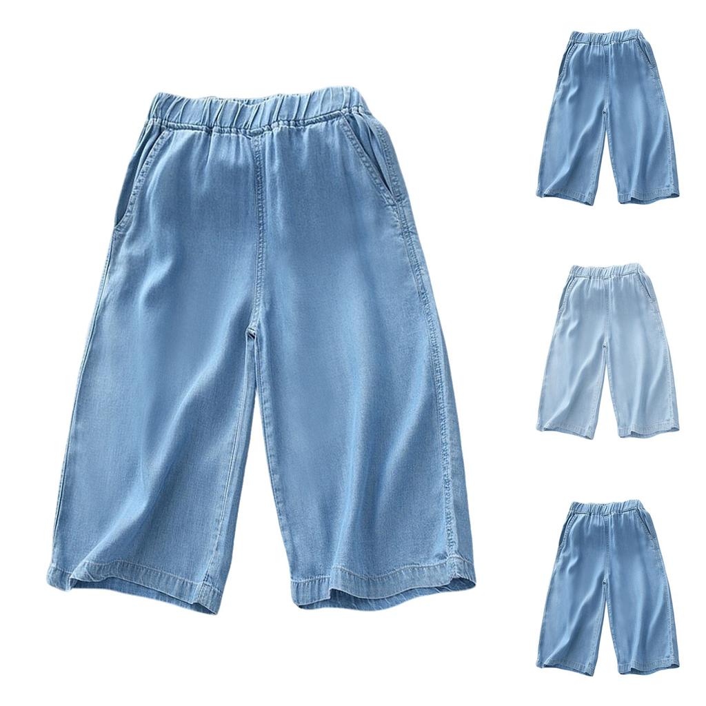 Girls' Summer Rayon Denim Pants - Lightweight Wide Leg Jeans For Teens