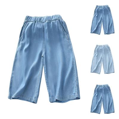 Kız Çocuk Yazlık Rayon Denim Pantolon - Gençler İçin Hafif Geniş Paça Kot Pantolon