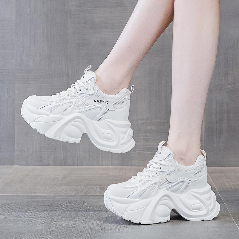 2025 autumn and winter new thick-soled high-top women's shoes 10cm wedge heel comfortable versatile waterproof table dad shoes women's black