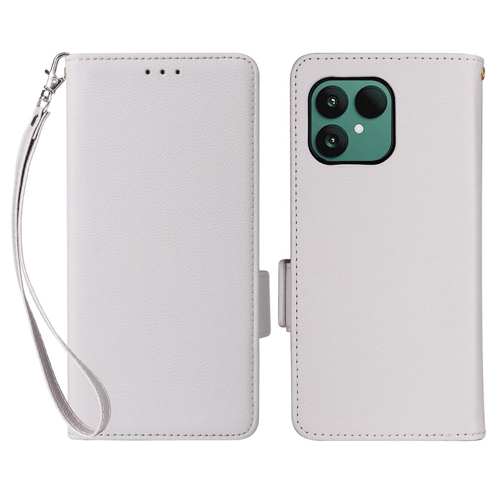 For Fairphone 6 Case with Wrist Strap Litchi Texture PU Leather Wallet Phone Cover
