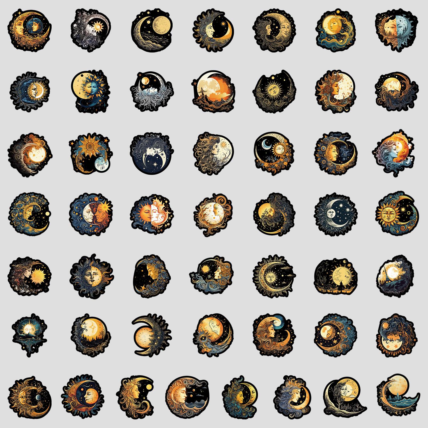 50 Sun and Moon Goddess Waterproof Graffiti Stickers for Water Bottles and Luggage