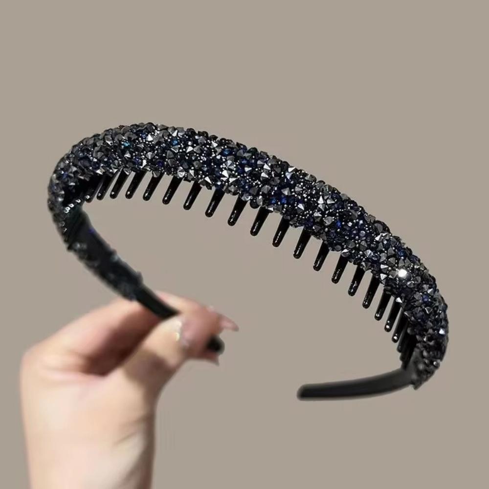 

1 Pack Full Rhinestone Toothed Non-slip Headband, Edgy Style Daily Flyaway Control / Commuter Look / Party